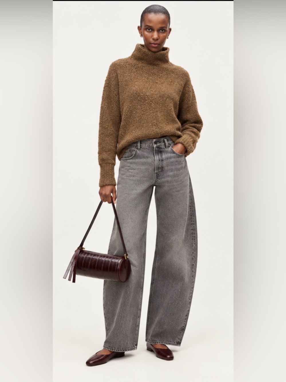 J.Crew Turtleneck sweater in bouclé yarn in dark honey brown